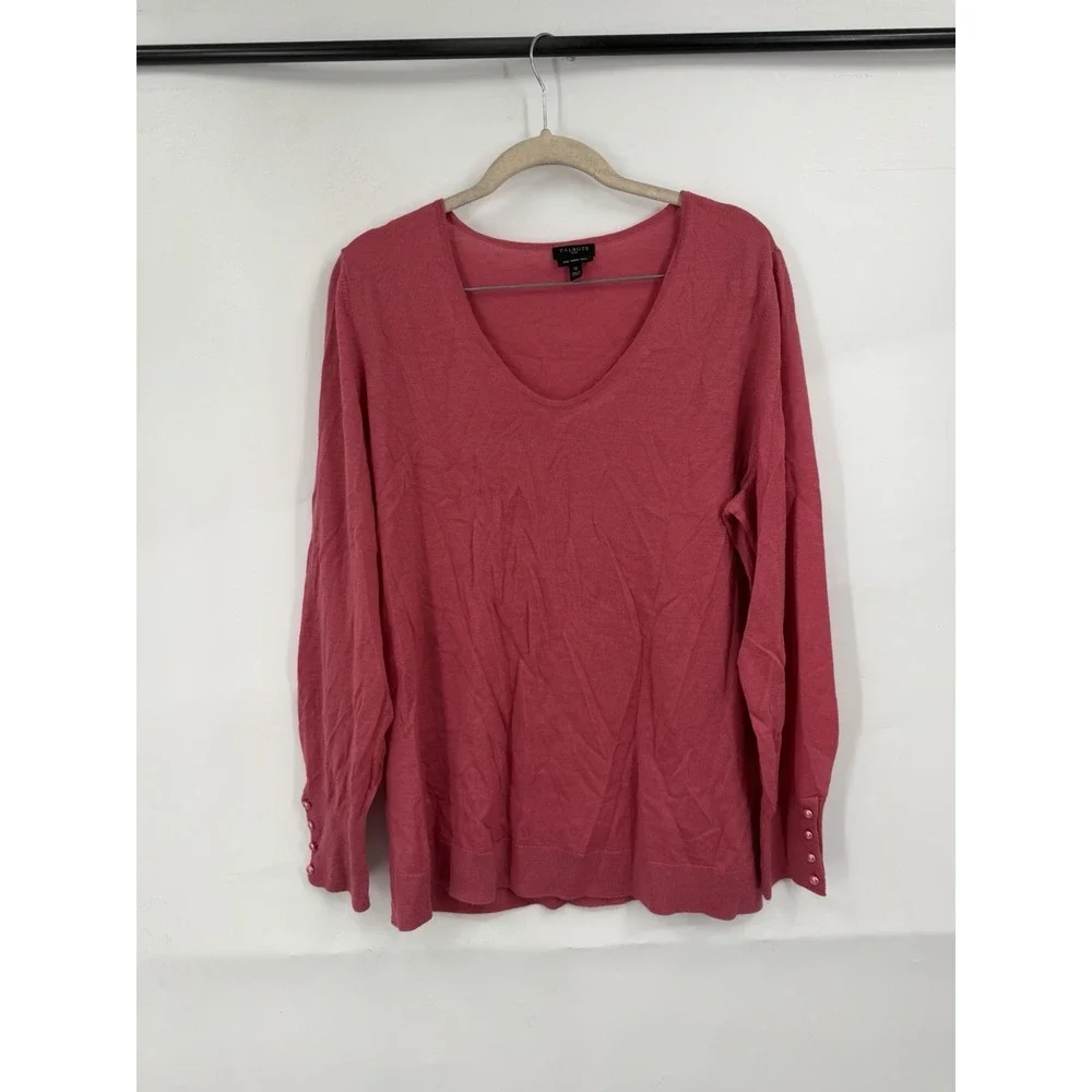 Talbots 100% Merino Wool Sweater Women 1X Pink Coquette Feminine Knit Feminine